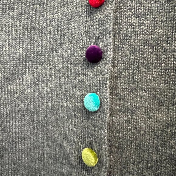 100% Cashmere Multi-Color Velvet Button V-Neck Cardigan Sweater Gray - Picture 2 of 4